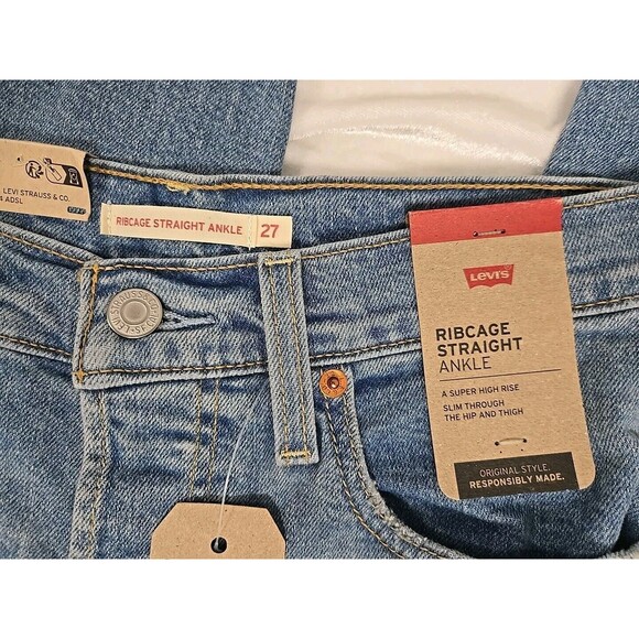 Levis Ribcage Ankle Straight Jeans Super High Rise Blue Women’s Size 27x27 NWT - Picture 3 of 8
